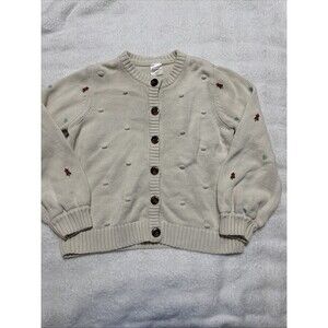 Hanna Andersson Girls Size 10 Holiday Bobbie Cardigan Sweater Cream 140 Cm